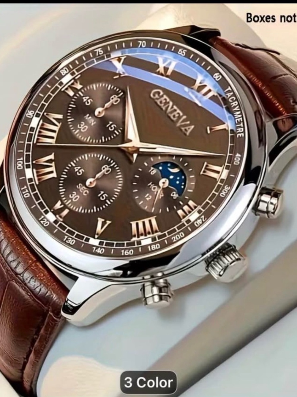 Geneva Brown Leather Strap Men’s Multifunction Watch